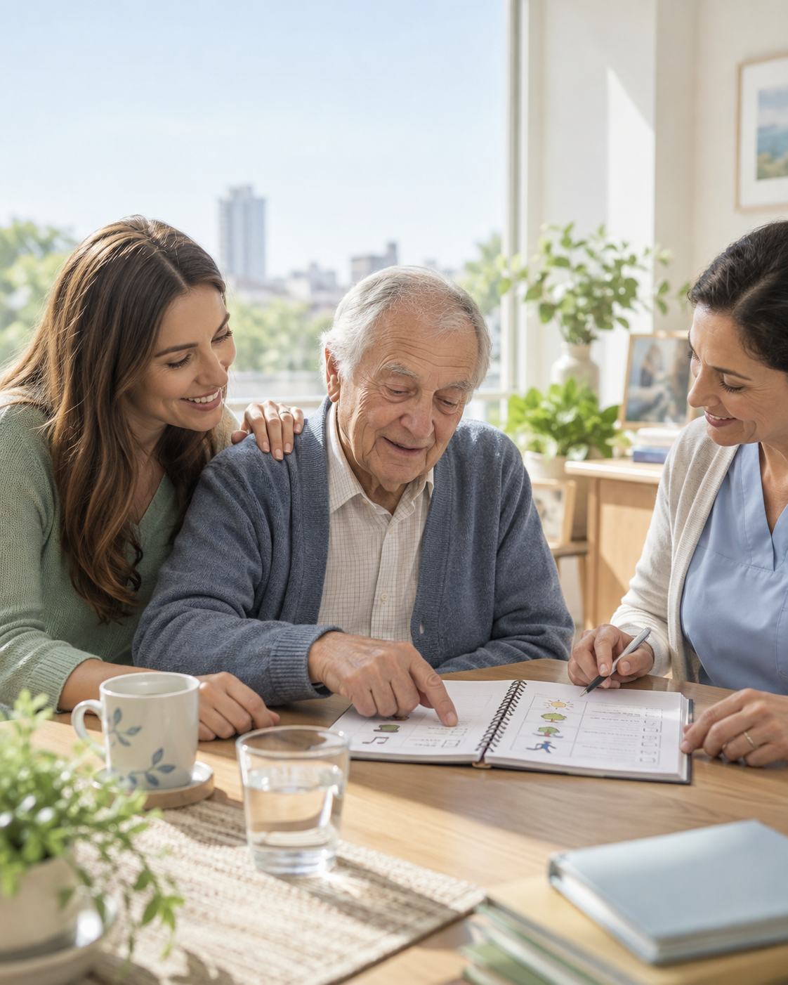 Familia eligiendo un plan de acompañamiento