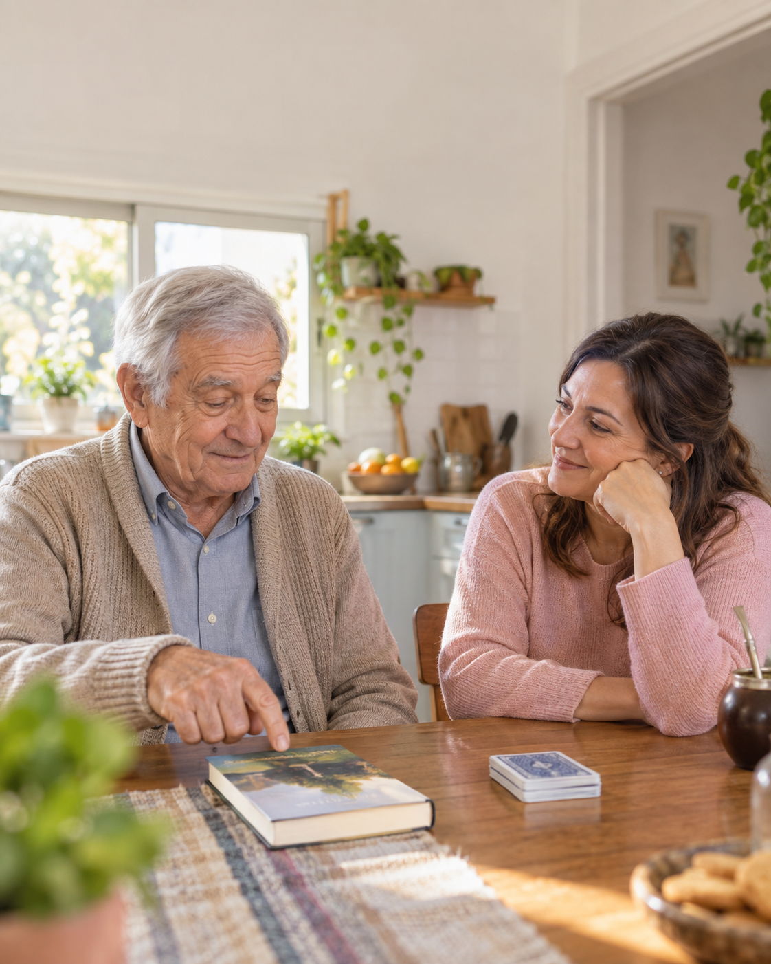 Persona mayor eligiendo una actividad con su familia